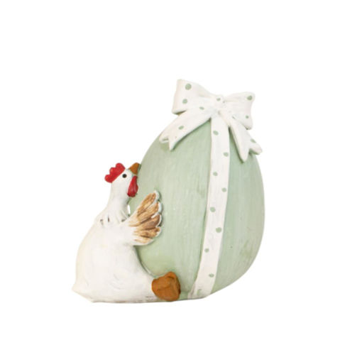 Picture of CERAMIC EASTER EGG WITH HEN LIGHT GREEN 9CM